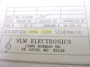 Audio Centron RMA-1600 Schematics, PCB Layout & Parts List From MFR - Picture 1 of 2