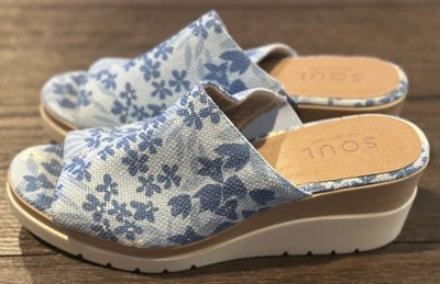 Sandalia de cuña Soul by Naturalizer Goodtimes Mule para mujer azul floral talla 12 usada en excelente estado Foto 1 de 4