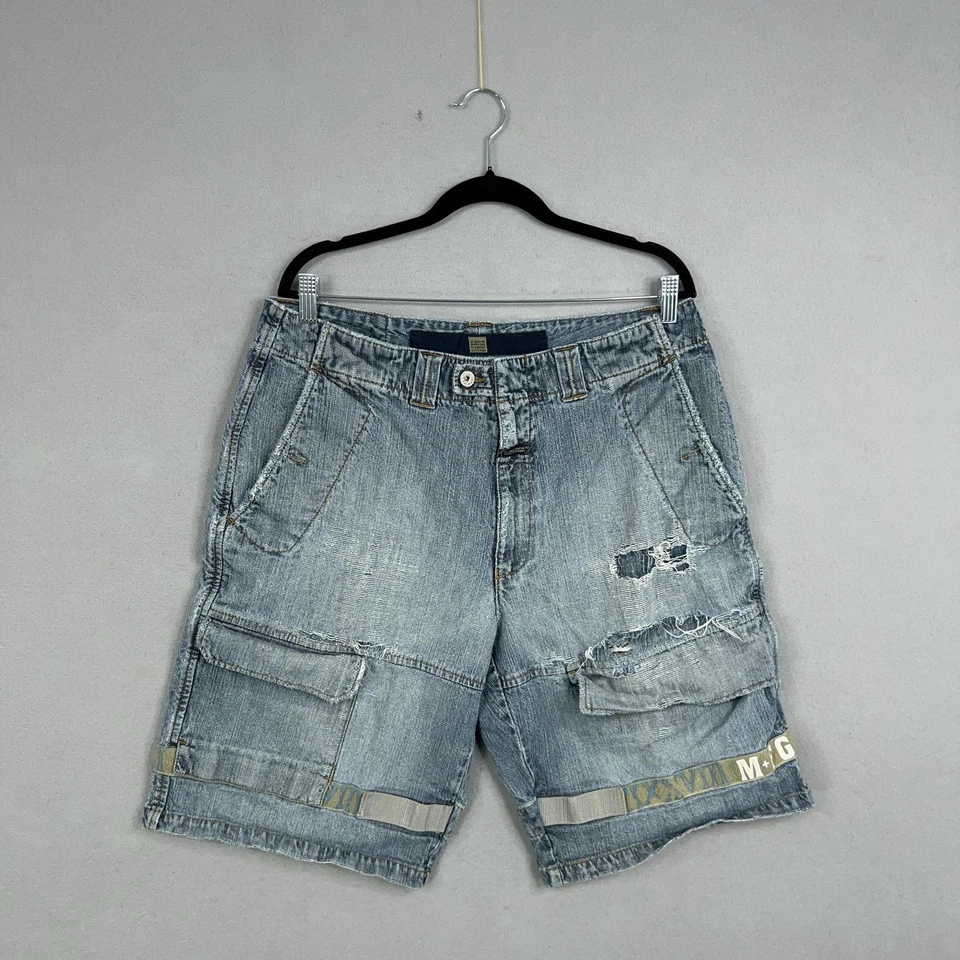 Pantalones Cortos Marithe Francois Girbaud Para Hombres 36 Azul Denim Carga Logo Envejecido Cinta Foto 1 de 4