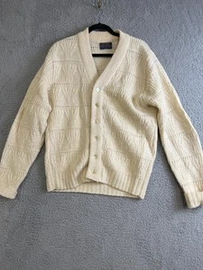 Vintage Pendleton Sweater Mens XL Ivory Wool Cardigan Button Front Made USA - Picture 1 of 19