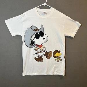 Vintage Snoopy & Woodstock Cowboy T-Shirt vorne/hinten M weiß Peanuts - Bild 1 von 11