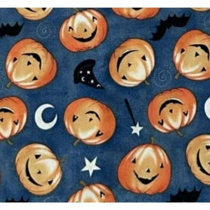 Jack o' Lantern Fabric Bats Stars Witch Hats Halloween Pumpkins Sewing Quilt BTY - Picture 1 of 3