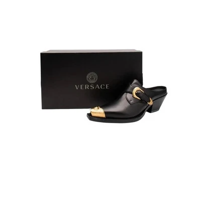 Versace Tacones Mules de Cuero Negro Dorado Hebilla Medusa Para Mujer 39.5 EU Nuevos Foto 1 de 4
