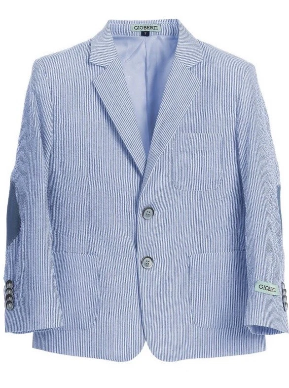 Gioberti Boys & Kids Seersucker Blazer Jacket Boys Size 7 Pin Stripes Blue White - Image 1 of 4