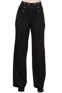 50's Vintage Sailor High Waist Double Button Sailor Wide Leg Black flare Pants - Picture 1 of 3