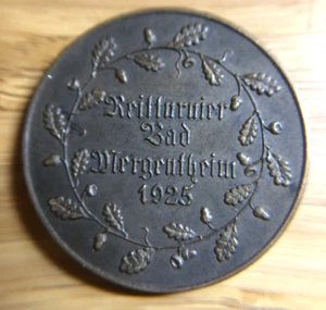 DE COLECCIÓN 1925 MEDALLA EXHIBICIÓN DE CABALLOS ALEMANIA TORNEO DE EQUITACIÓN BAD MERGENTHEIM - Imagen 1 de 2