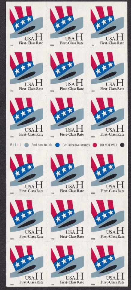 Scott #3269a Hat H Stamp Booklet Pane of 18 Stamps - MNH - Image 1 of 2