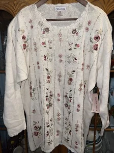 Nuevo con etiquetas Suéter Laura Tyler VINTAGE Mezcla Algodón Talla 2X Bordado Floral - Imagen 1 de 12