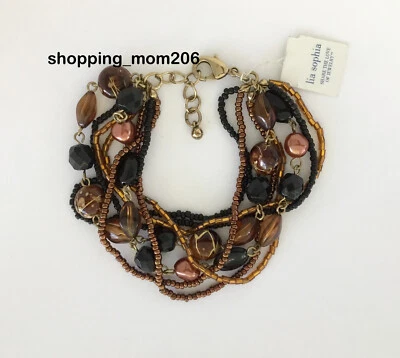 Lia Sophia "Interplay" Brown & Black Crystals w/Beads Multi-Strand Bracelet - Image 1 of 3