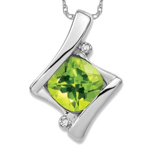 14K Solid White Gold Peridot Diamond Necklace - Picture 1 of 12