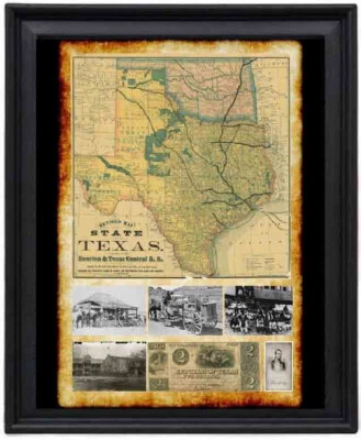 1876 Republic of Texas Map with Vintage Photos 11x14 black picture frame - Image 1 of 2