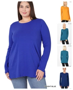 CAMISETA ELÁSTICA DE MUJER CUELLO REDONDO MANGA LARGA BÁSICA ALGODÓN S-3X - Imagen 1 de 5