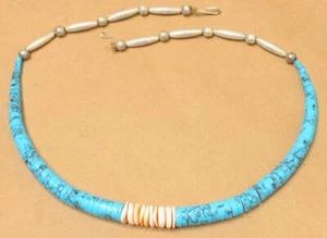 Southwestern Sterling Silver Turquoise Shell Beaded Necklace X817A - Picture 1 of 4