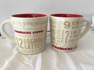 Set of 2  STARBUCKS 12 Days of Christmas Coffee Mug Gold Words Red Interior 14oz - Picture 1 of 10