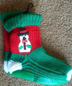 Christmas Sock stocking knit Snowman Green Red White - Picture 1 of 1