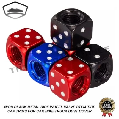 4PCS Metal Dice Wheel Valve Stem Tire Cap Trims For Car Bike Truck Dust Cover - Image 1 of 4