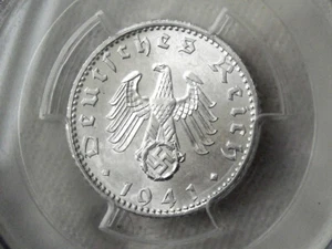 PCGS MS-64 NAZI SWASTIKA 1941-F 50 ReichsPfennig COIN-Germany 3rd REICH MINT!! - Picture 1 of 9