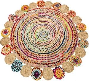 Rund Teppich Design Jute & Baumwolle Teppich Handarbeit 100% Natur Fußmatte Zimmerteppich - Bild 1 von 8