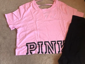 NWT Victoria Secret PINK L Strappy Crop Tee & Legging Outfit - Picture 1 of 3