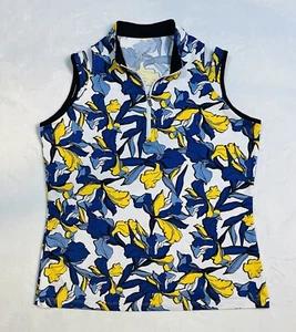 Tail Size L Blue/White/Yellow Floral Sleeveless Cut Out Shoulders Shirt - Picture 1 of 8
