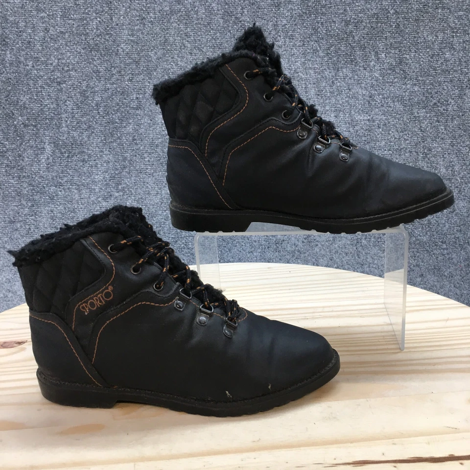 Sporto Boots Womens 6M Ankle Bootie Black Faux Fur Lined Casual Almond Toe Block - Image 1 of 4