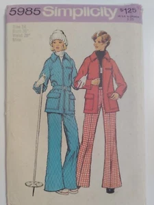 Jacket Pants Ski Snow 14 Simplicity 5985 Sewing Pattern UC VTG 70s Winter Warm - Picture 1 of 9