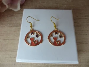 Boucles d'Oreilles Orange Chat sous les Etoiles Métal Fait Main Bijoux des Lys - Imagen 1 de 3