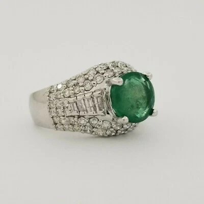 Идеальная круглая форма 2,36 карата изумруд с 1,46 карата мульти форма CZ эдвардианское кольцо - Изображение 1 из 4