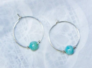 PENDIENTES ARO CYNTHIA LYNN "CARIBBEAN BLUES" LARIMAR CON CUENTAS PLATA ESTERLINA - Imagen 1 de 1