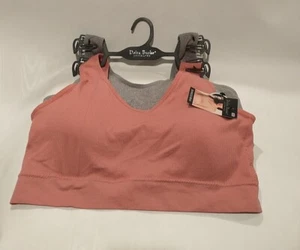 Delta Burke Womens 2X Seamless Bra Longline Removable Pads Set Of 2 Grey Pink - Picture 1 of 11