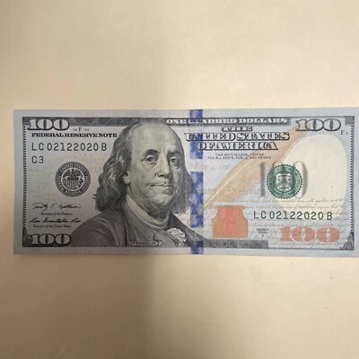 100 dollar bill. Fancy serial number. Trinary, Radar, Date 02122020 - Image 1 of 4