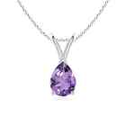 V Bale Amethyst Solitaire Pendant In 14K White Gold Grade  A Size  7X5mm