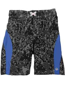 Boys Black & Blue Pixel Print Swim Trunk Board Shorts - Picture 1 of 1