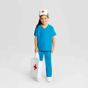 Kids Doctor - Nurse Halloween Costume Scrubs Bag Headpiece - 10-12 Large - Picture 1 of 7