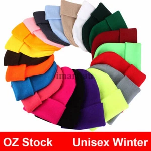 Mens Womens Plain Winter Ski Thermal Warm Knit Knitted BEANIE HAT Cap Unisex - Picture 1 of 18