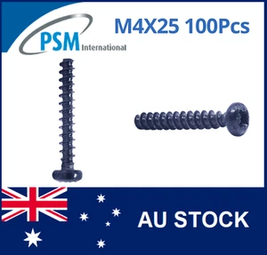 PLASTIC THREAD SCREW M4X25 PAN POZI STEEL BLACK ZINC PLATED WN1412KB40X25ZB X100 - Picture 1 of 5