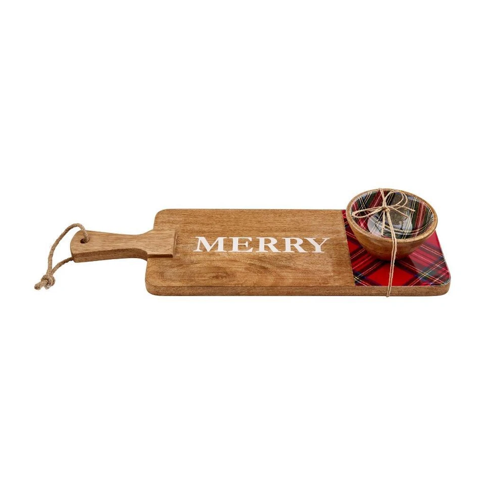 Juego de esparcidor y plato de aperitivo de madera esmaltada Tartan Stewart Foto 1 de 1
