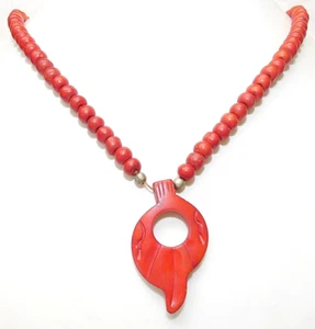 China antique carved red coral bead necklace with coral pendant, 26 gr. - Picture 1 of 6