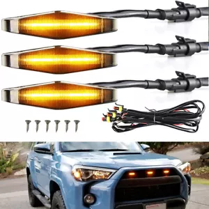 3pcs For 2014-up Toyota 4Runner Smoked Amber LED Front Grille DRL Running Lights - Bild 1 von 8
