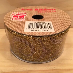 GLITTERY SWIRLS “Gold” Christmas Jute Ribbon Festive Craft Trim (38mm x 2.7m) - Picture 1 of 3