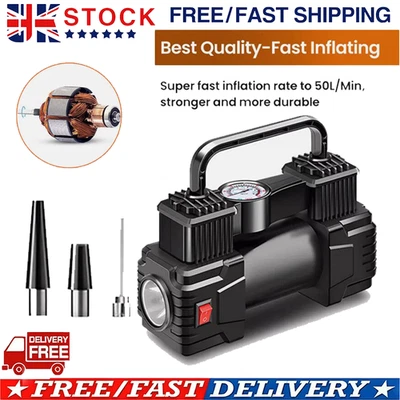 12V Auto Heavy Duty Portable Air Compressor Car Tire Inflator Electric Pump UK - Image 1 of 4