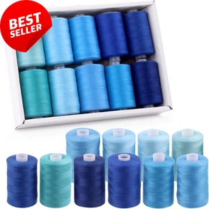 10Pcs 1000 Yards Blue Sewing Threads Kit with Needles, Embroidery & Craft Set - Picture 1 of 8