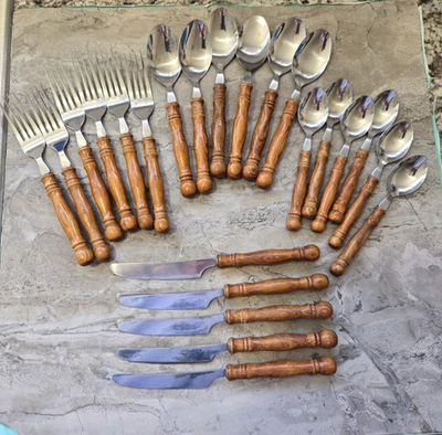Lifetime Cutlery Taiwan Old Homestead Stainless Steel Wood Handle 23 Pieces MCM - Image 1 of 4