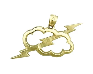 14K Gold Thunderbolt Through Cloud Pendant - Picture 1 of 6