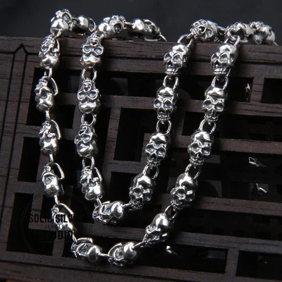 S925 серебро черепа ссылка цепочка ожерелье 5,4 мм тяжелый готический велосипед панк подарок - Изображение 1 из 4