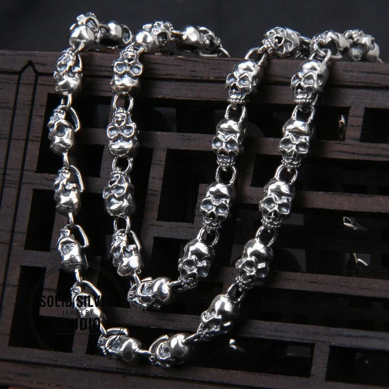 Collar de cadena de eslabones de calavera de plata esterlina S925 5,4 mm pesado gótico bicicleta punk regalo Foto 1 de 4