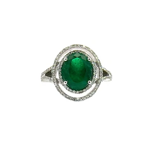 Estate 14k White Gold 2.07ctw Emerald 0.42ctw Diamond Ring Size 6.5 - Bild 1 von 5