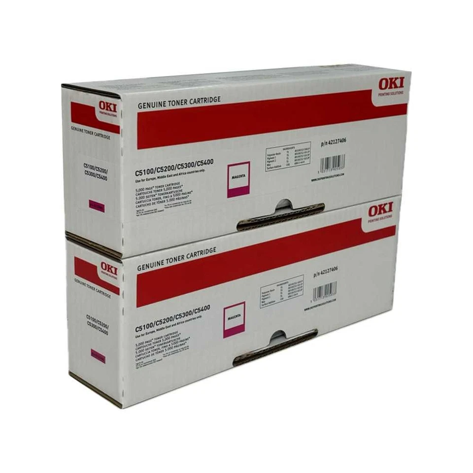 2 x OKI Toner Type C6 Magenta 42127406 für OKI C5100 C5200 C5300 C5400, OVP - Bild 1 von 1