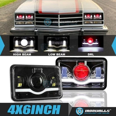 For Buick Century 1976-1988 DOT Pair 4x6" LED Headlights Hi-Lo Red Spot DRL Lamp Foto 1 de 4