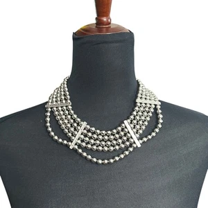 Chico's Necklace NWT Jewlery Statement 21" Adjustable Silver Tone Layered Beads - Picture 1 of 10